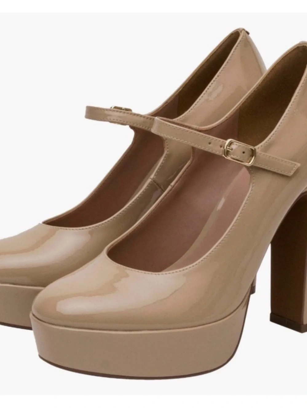 Paolo Nude Patent Leather Mary Jane Platform Heels Platform